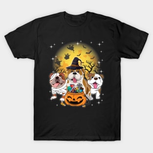 English Bulldog Mummy Witch Dog Moon Ghosts Halloween T-Shirt